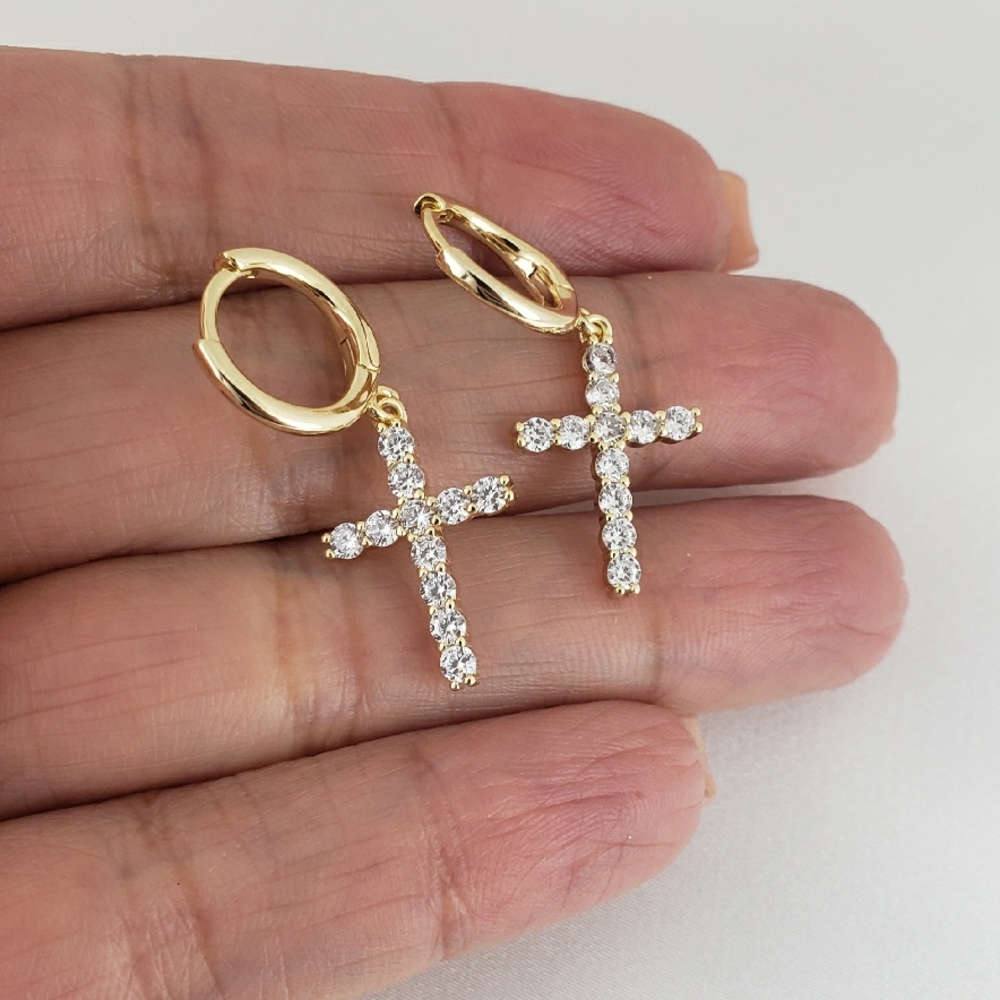 14K Gold Cross Hoop Earrings